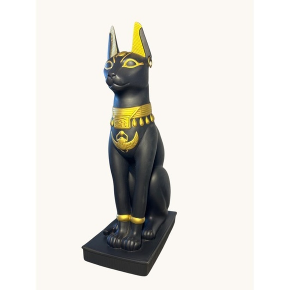 Franklin Mint Guardian of the Nile Bastet Cat Fine Black Porcelain 24K Gold 1989 - Picture 10 of 15